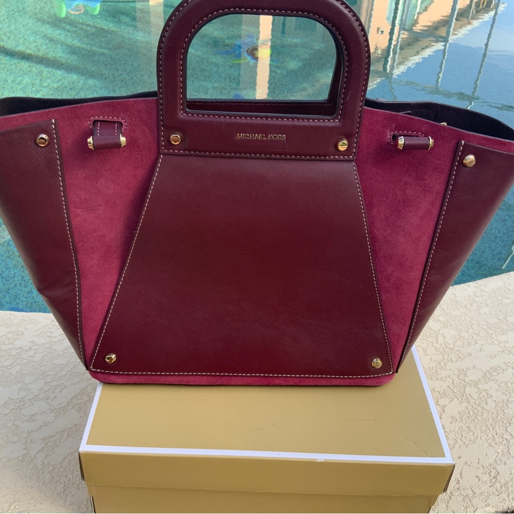 Michael Kors Maroon Leather Suede Handbag